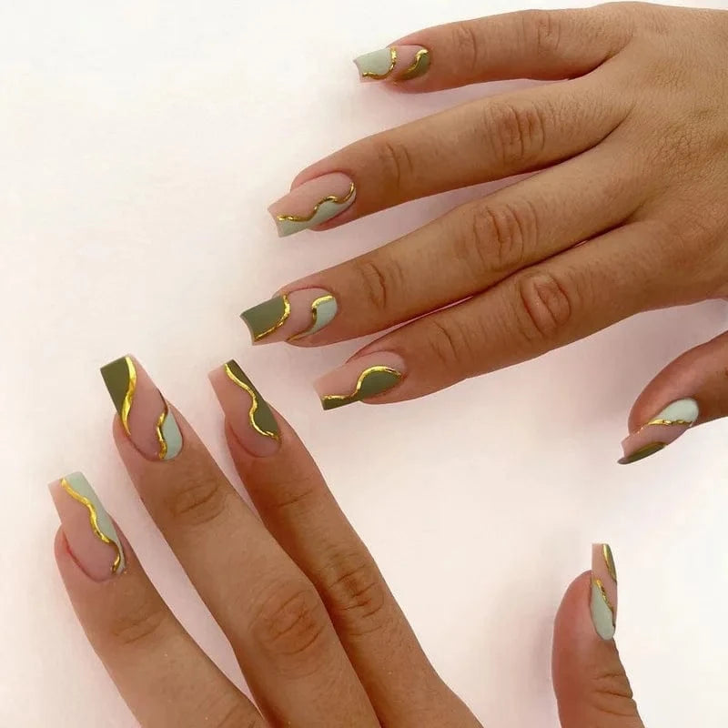 China China JP1429 24pcs Light Green Stripe Gradient Wearing Fake Nails Seamless Removable Full Cover Long False Nails Press On Nails With Designs