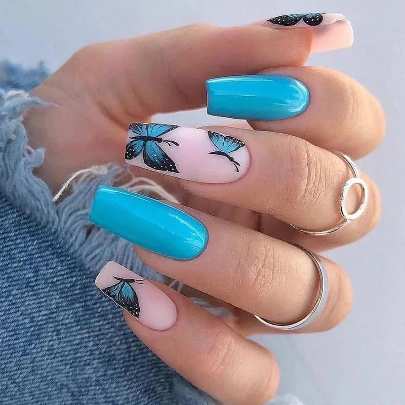 China China JP1430 24pcs Light Green Stripe Gradient Wearing Fake Nails Seamless Removable Full Cover Long False Nails Press On Nails With Designs