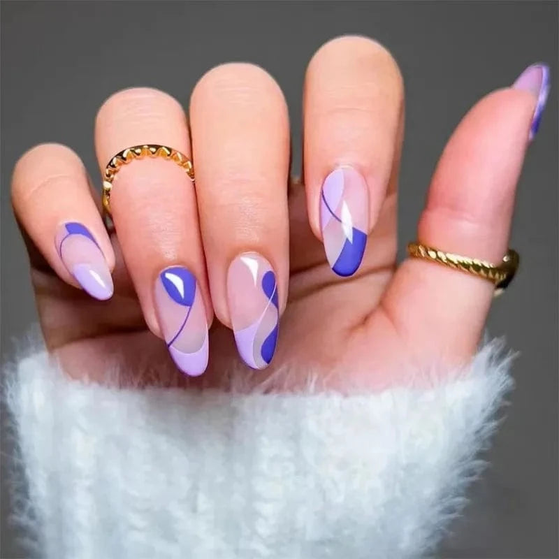 China China JP1579 24pcs Light Green Stripe Gradient Wearing Fake Nails Seamless Removable Full Cover Long False Nails Press On Nails With Designs