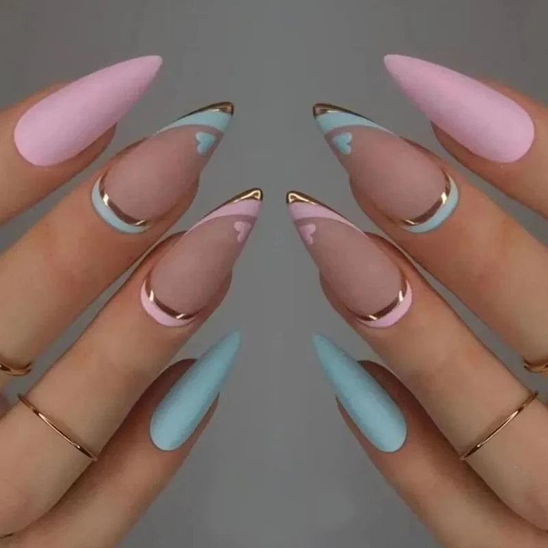China China JP1993 24pcs Light Green Stripe Gradient Wearing Fake Nails Seamless Removable Full Cover Long False Nails Press On Nails With Designs