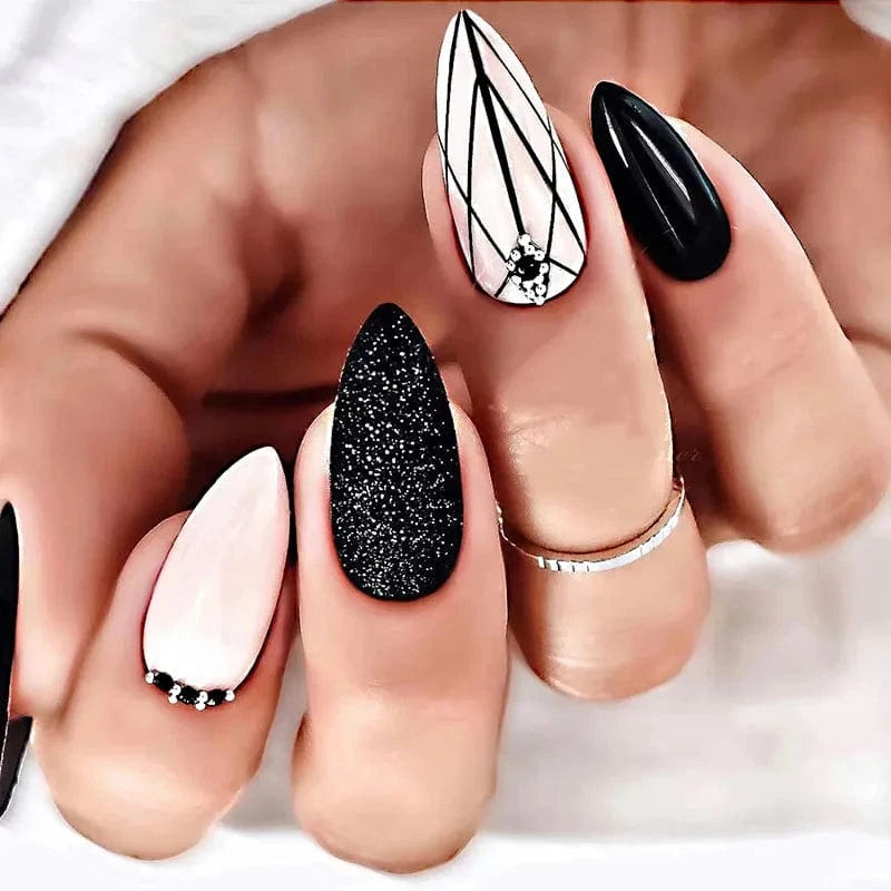 China China JP2008 24pcs Light Green Stripe Gradient Wearing Fake Nails Seamless Removable Full Cover Long False Nails Press On Nails With Designs