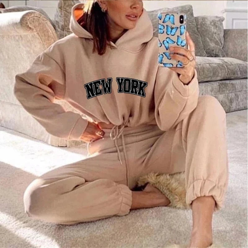 China China Khaki / XL Womens 2 Pieces Suit Hooded Print Pullover Tracksuit Set Drawstring Short Sweatshirts Casual Sweatpants Sports Home Clothing