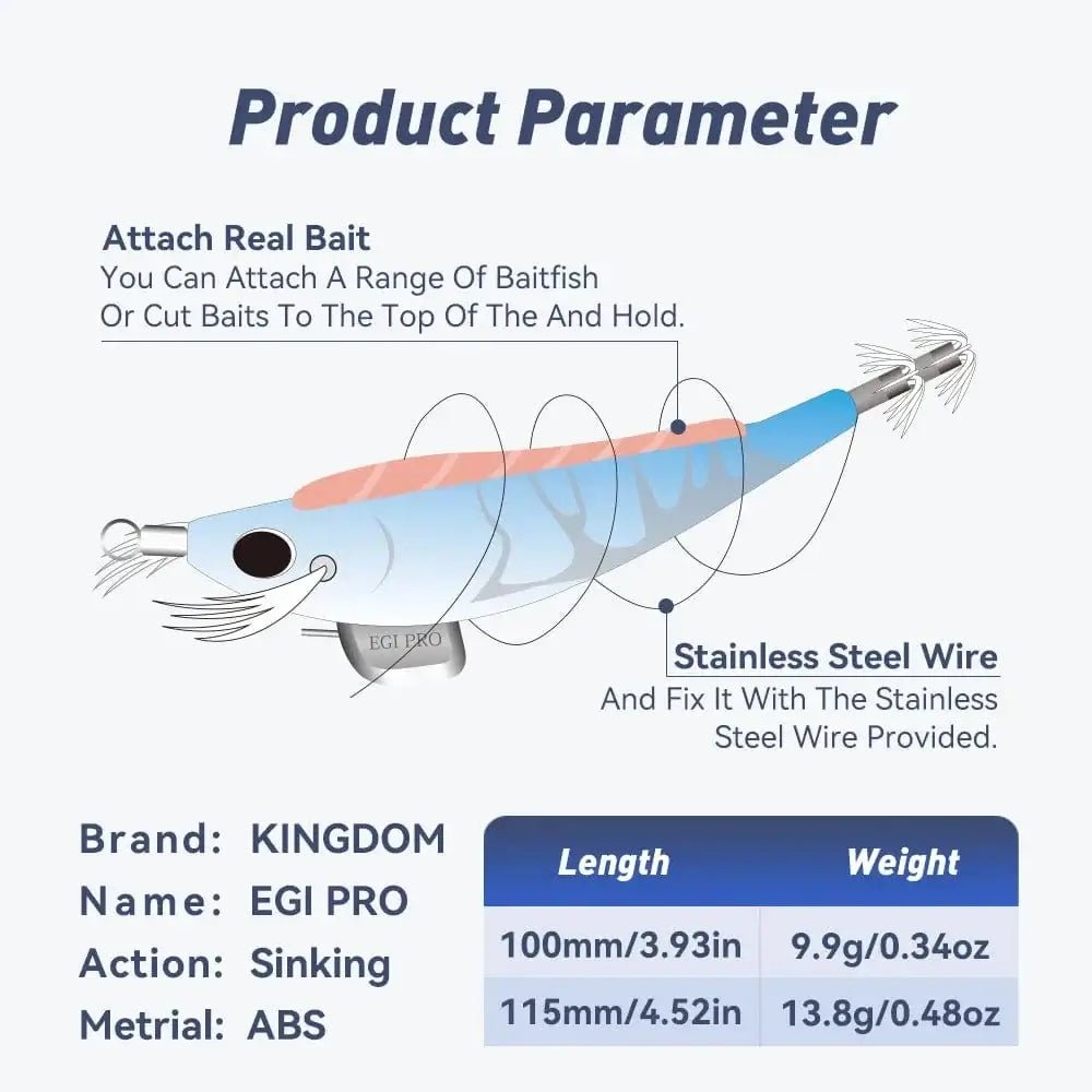 China China Kingdom Fishing Lure Bandag EGI Pro Artificial Bait 100mm 115mm Sinking Luminous Squid Jig Octopus Cuttlefish Sea Fishing Lures