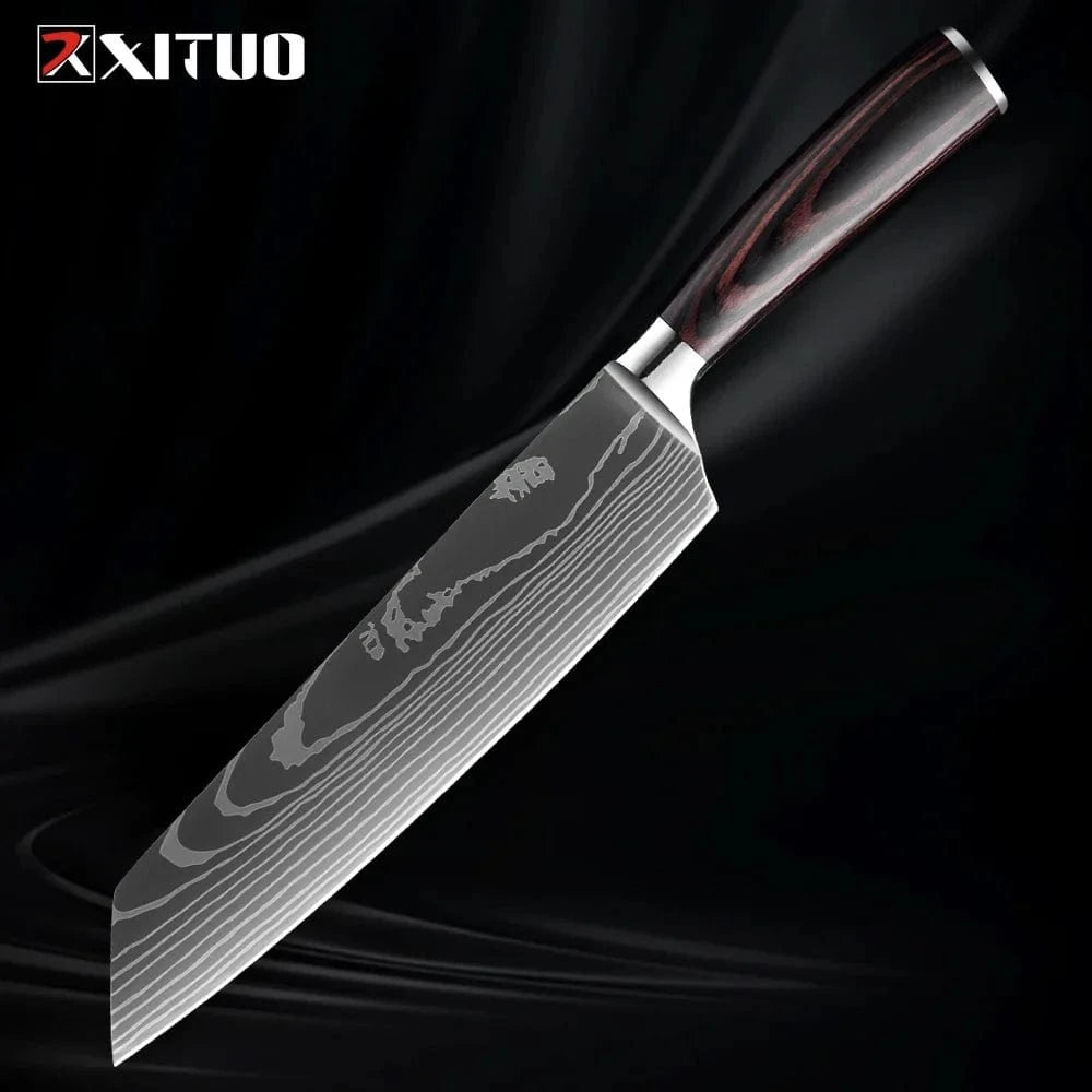 China China Kiritssuke Knife Professional Kitchen Knife Set 1-9PCS, Sharp Chef Knife Santoku Knife Fruit knife 7Cr17Mov Stainless Steel Ergonomic Wood Handle