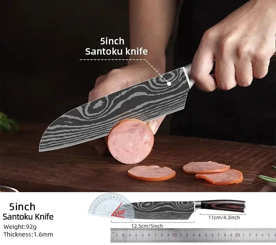 China China Kitchen Knife Damascus Steel Laser Professional Chef Knife 7CR17440C Stainless Steel Meat Cleaver Santoku Slicing Cutter Cooking