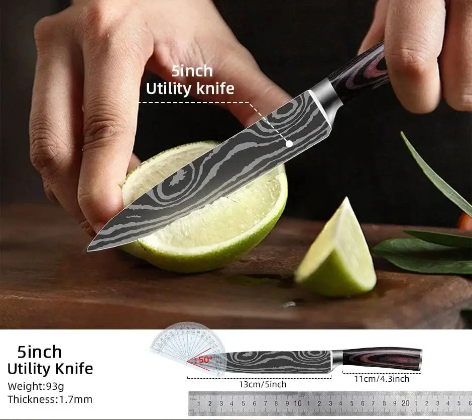 China China Kitchen Knife Damascus Steel Laser Professional Chef Knife 7CR17440C Stainless Steel Meat Cleaver Santoku Slicing Cutter Cooking