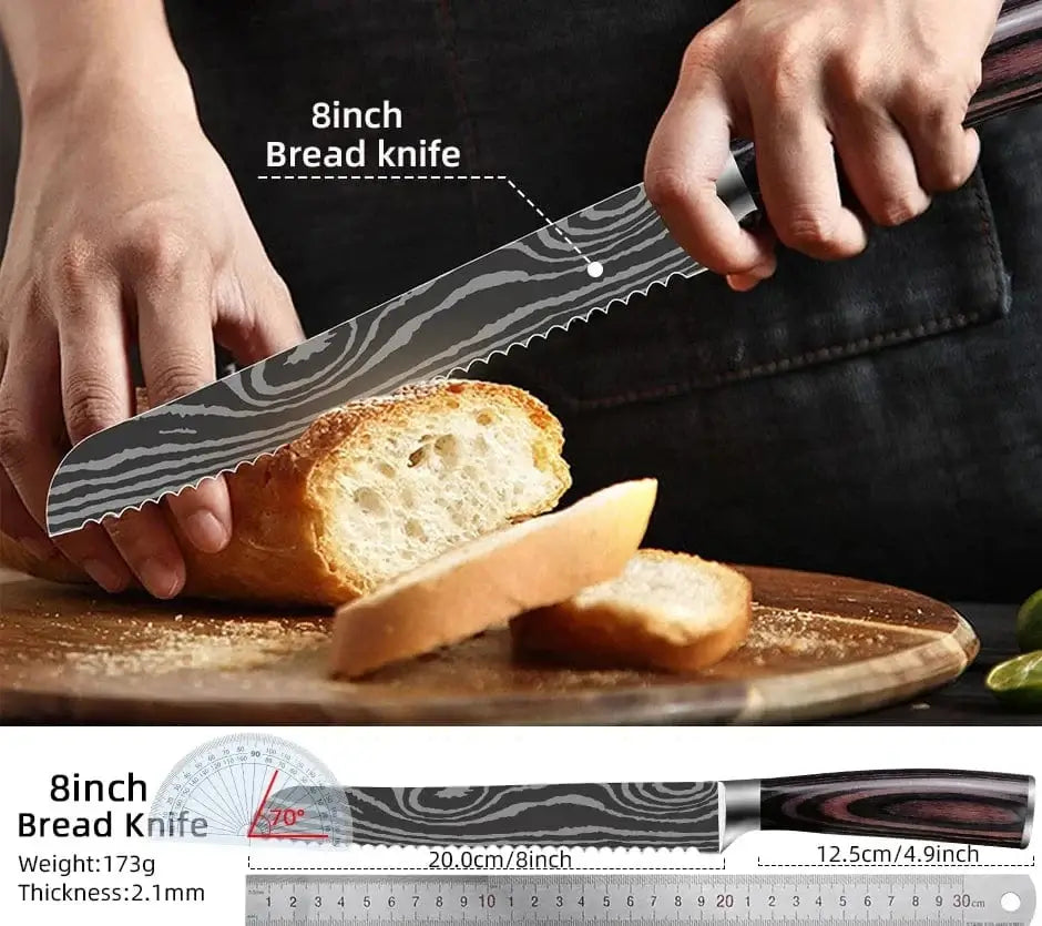 China China Kitchen Knife Damascus Steel Laser Professional Chef Knife 7CR17440C Stainless Steel Meat Cleaver Santoku Slicing Cutter Cooking