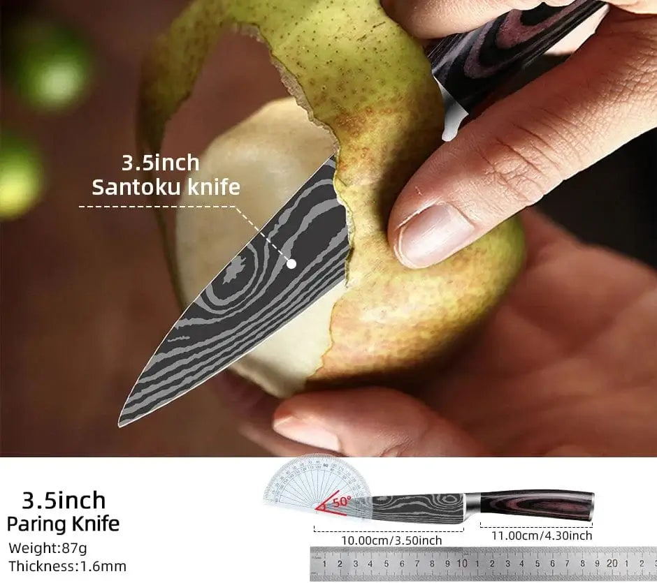 China China Kitchen Knife Damascus Steel Laser Professional Chef Knife 7CR17440C Stainless Steel Meat Cleaver Santoku Slicing Cutter Cooking