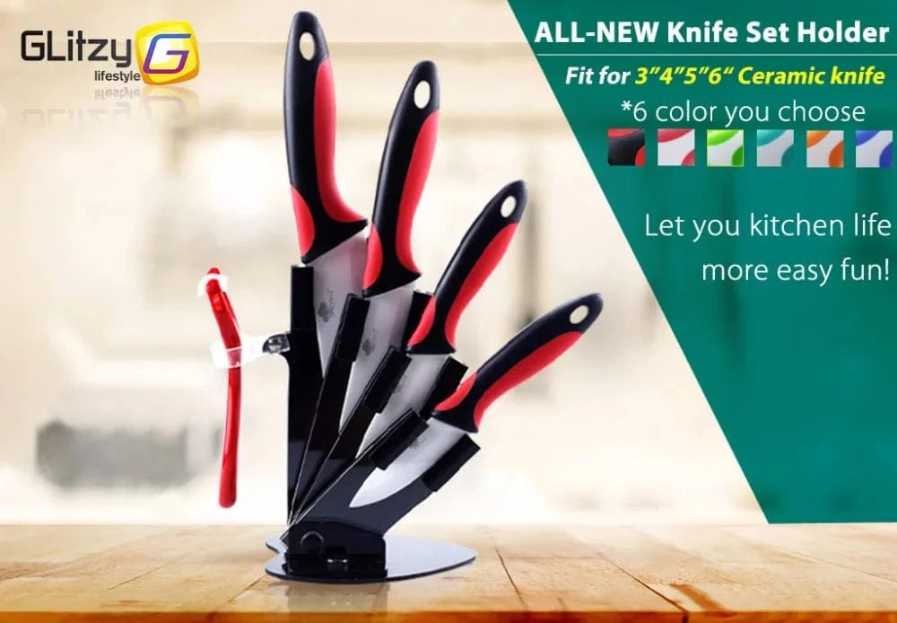 China China Kitchen Knives Ceramic Knife Set 3 4 5 6 inch Chef Knife Stand Holder Utility with Peeler Fruit Vegetable White Blade Anti-slip