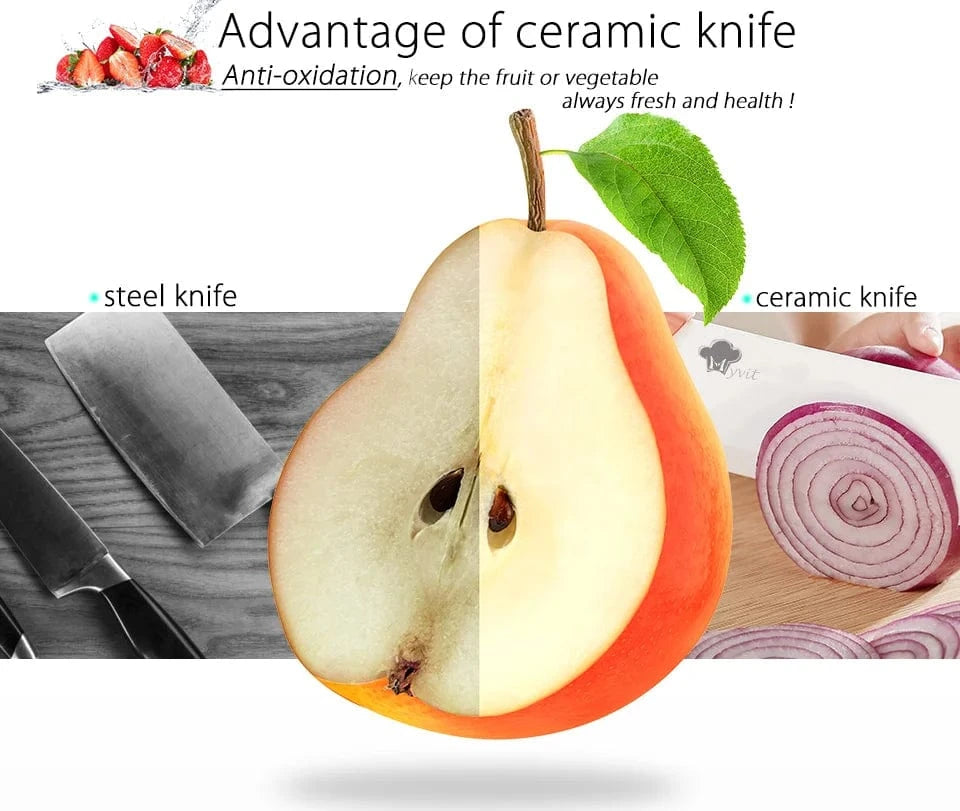 China China Kitchen Knives Ceramic Knife Set 3 4 5 6 inch Chef Knife Stand Holder Utility with Peeler Fruit Vegetable White Blade Anti-slip