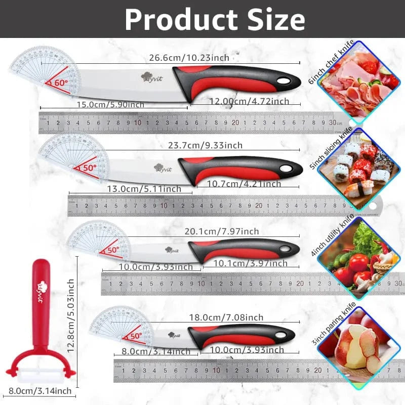 China China Kitchen Knives Ceramic Knife Set 3 4 5 6 inch Chef Knife Stand Holder Utility with Peeler Fruit Vegetable White Blade Anti-slip