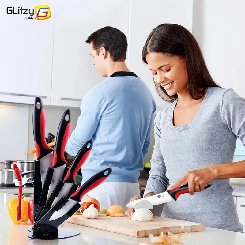 China China Kitchen Knives Ceramic Knife Set 3 4 5 6 inch Chef Knife Stand Holder Utility with Peeler Fruit Vegetable White Blade Anti-slip