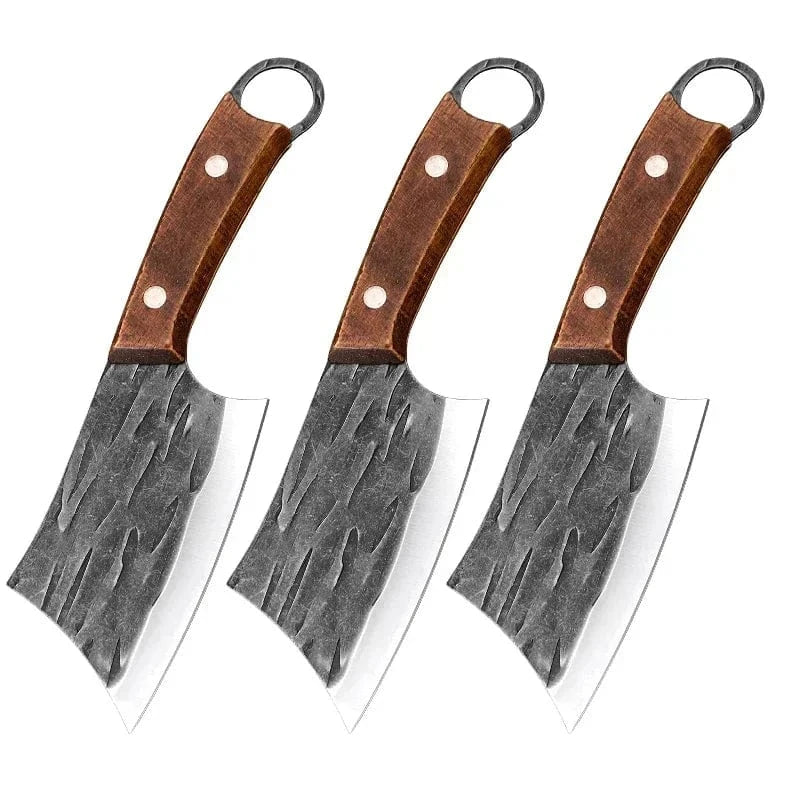 China China Knife 3pcs Meat Cleaver Kitchen Chef Knives Handmade Forged Stainless Steel Boning Butcher Knife Wooden Handle Kitchen Accessories