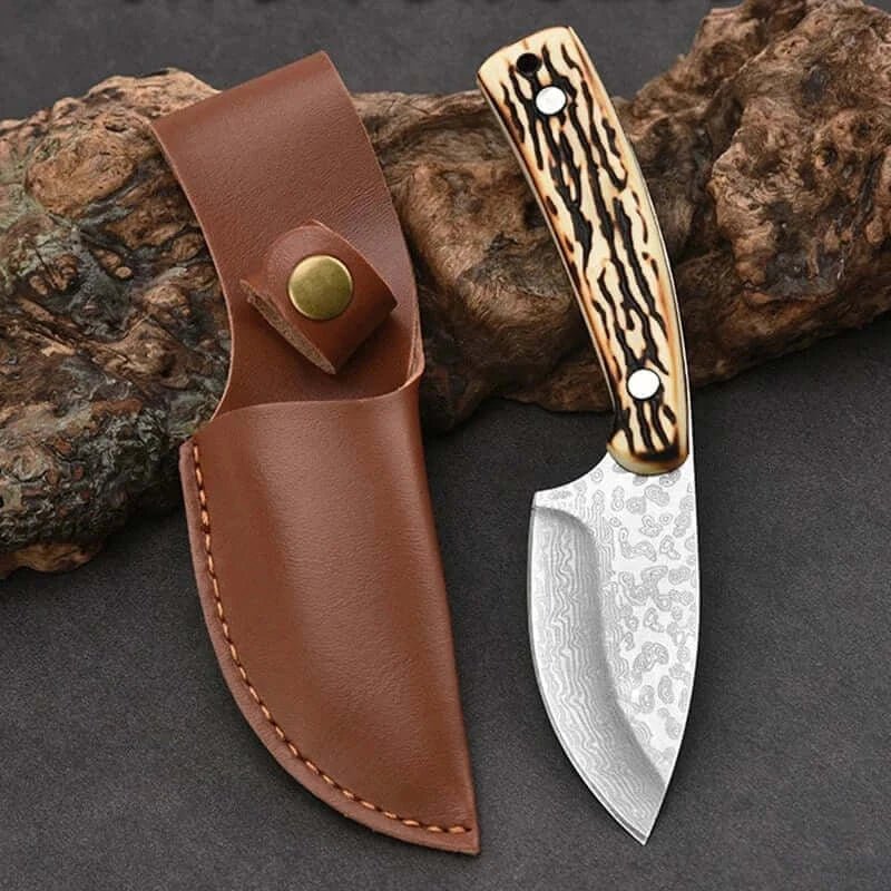 China China knife and sheath Damascus Pattern Kitchen Meat Cleaver Boning Knife Chef Peeling Fishing  Barbecue Knife Raw Fish Cutter Butcher Knife
