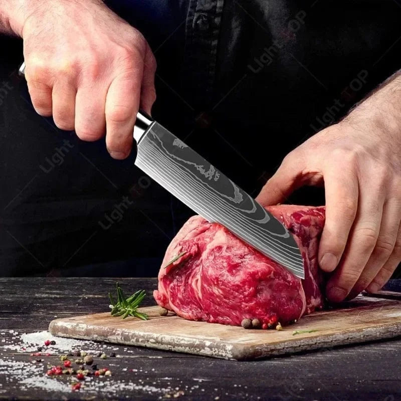 China China Laser Damascus Kitchen Knife Cleaver Meat Fruit Bread Knife Barbecue Boning Knife Cut Chicken Convenient Scissors Kitchen Knives