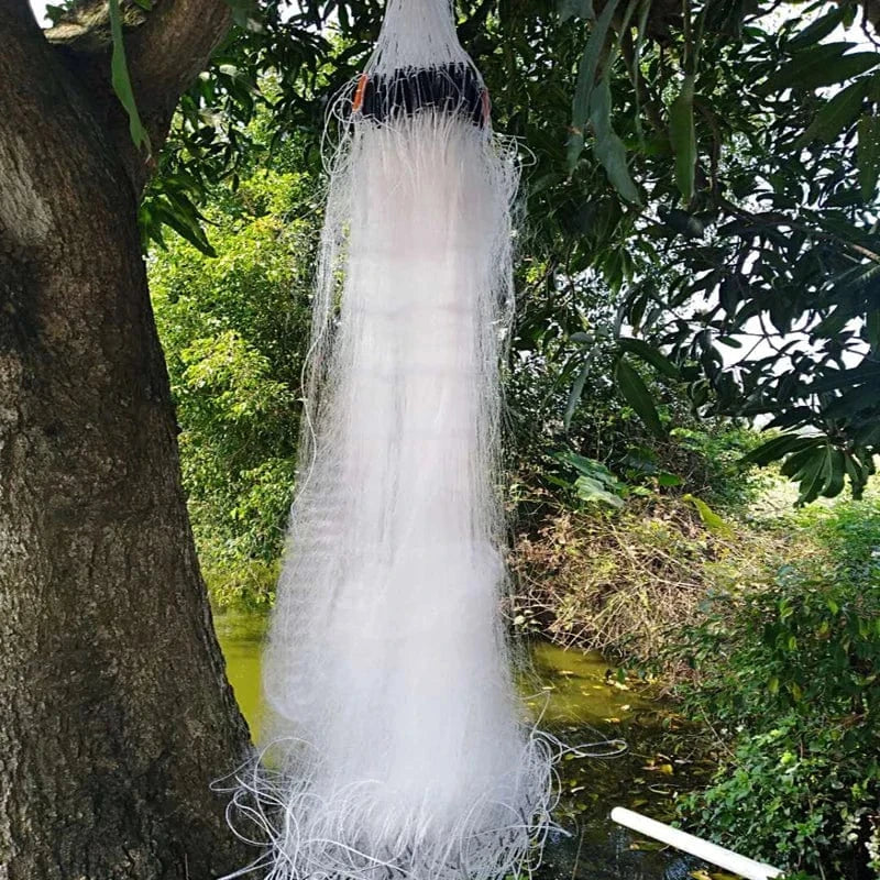 China China Lawaia 50M White Silk Fishing Gill Nets Monofilament Fishing Gear Accessories Fishing Trap Network 3-Layer Fishnet Plastic Float