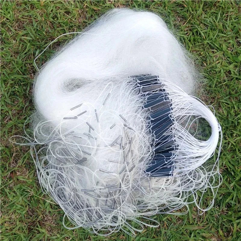 China China Lawaia 50M White Silk Fishing Gill Nets Monofilament Fishing Gear Accessories Fishing Trap Network 3-Layer Fishnet Plastic Float