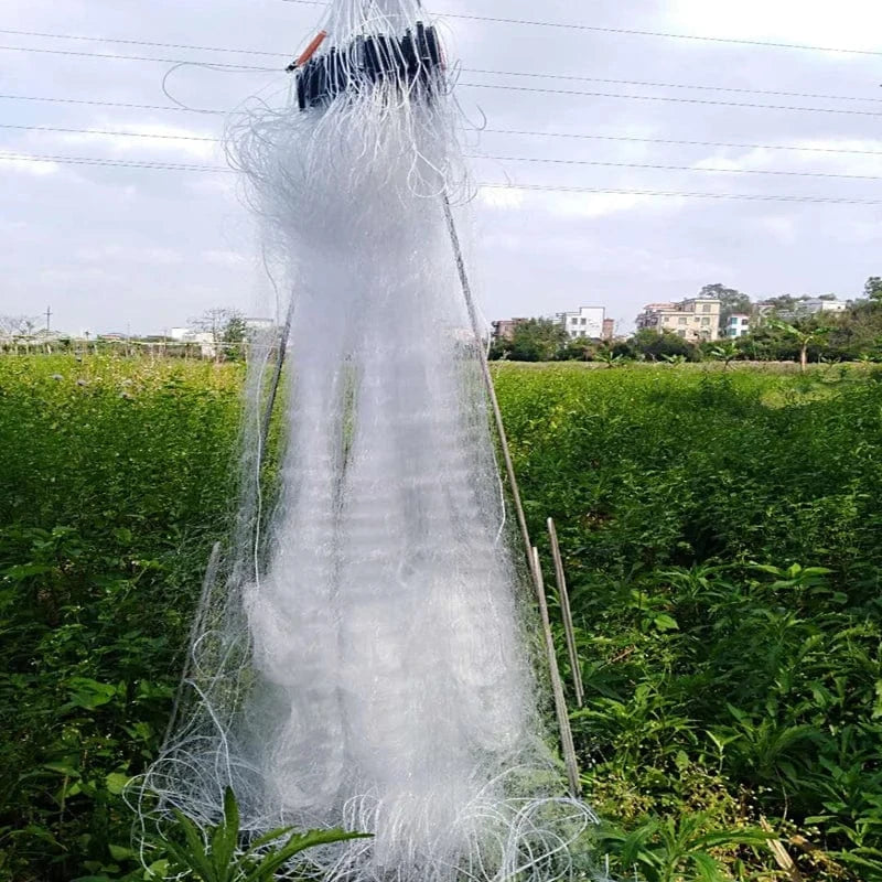 China China Lawaia 50M White Silk Fishing Gill Nets Monofilament Fishing Gear Accessories Fishing Trap Network 3-Layer Fishnet Plastic Float