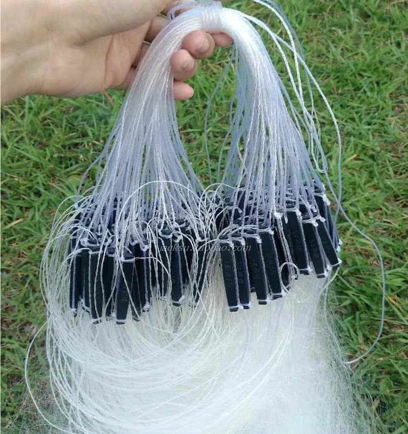 China China Lawaia 50M White Silk Fishing Gill Nets Monofilament Fishing Gear Accessories Fishing Trap Network 3-Layer Fishnet Plastic Float