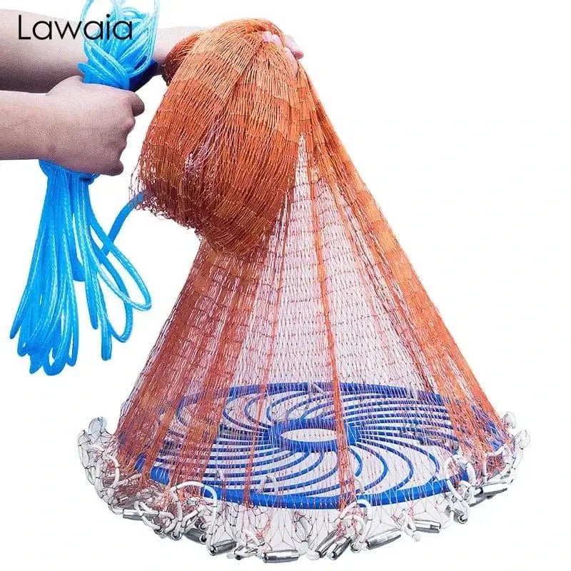 China China Lawaia landing net fish Cast Net Fishing Network USA Fishing Trap Hand-throw Fly Fish Network with iron Sinkers netting fish net