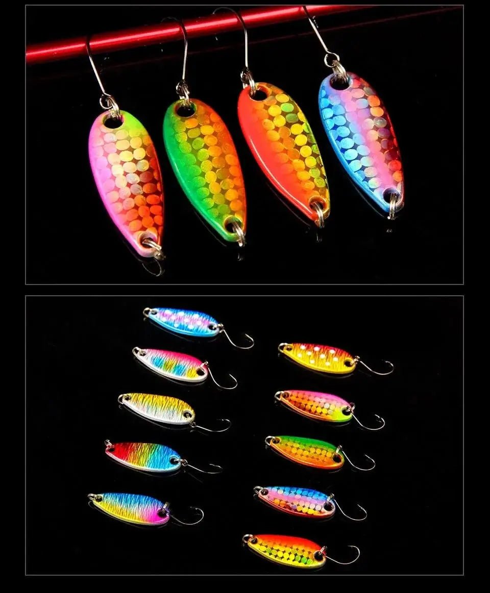China China LETOYO 2.3g/3.5g/5g Laser Spinner Lure UV Luminous Spoon Fishing Lure Double Painted Spinner Baits Colorful Trout Prech Lure
