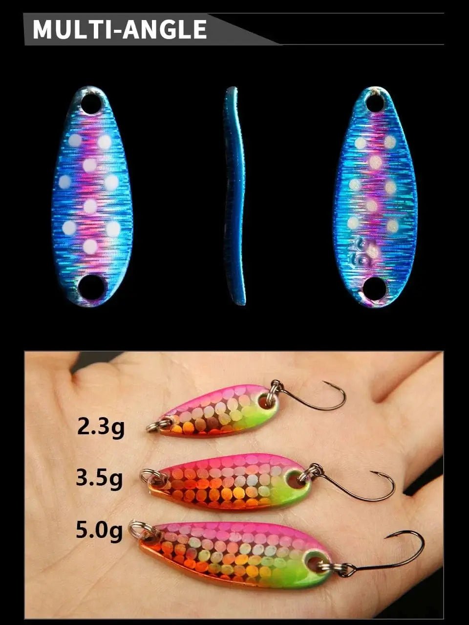 China China LETOYO 2.3g/3.5g/5g Laser Spinner Lure UV Luminous Spoon Fishing Lure Double Painted Spinner Baits Colorful Trout Prech Lure