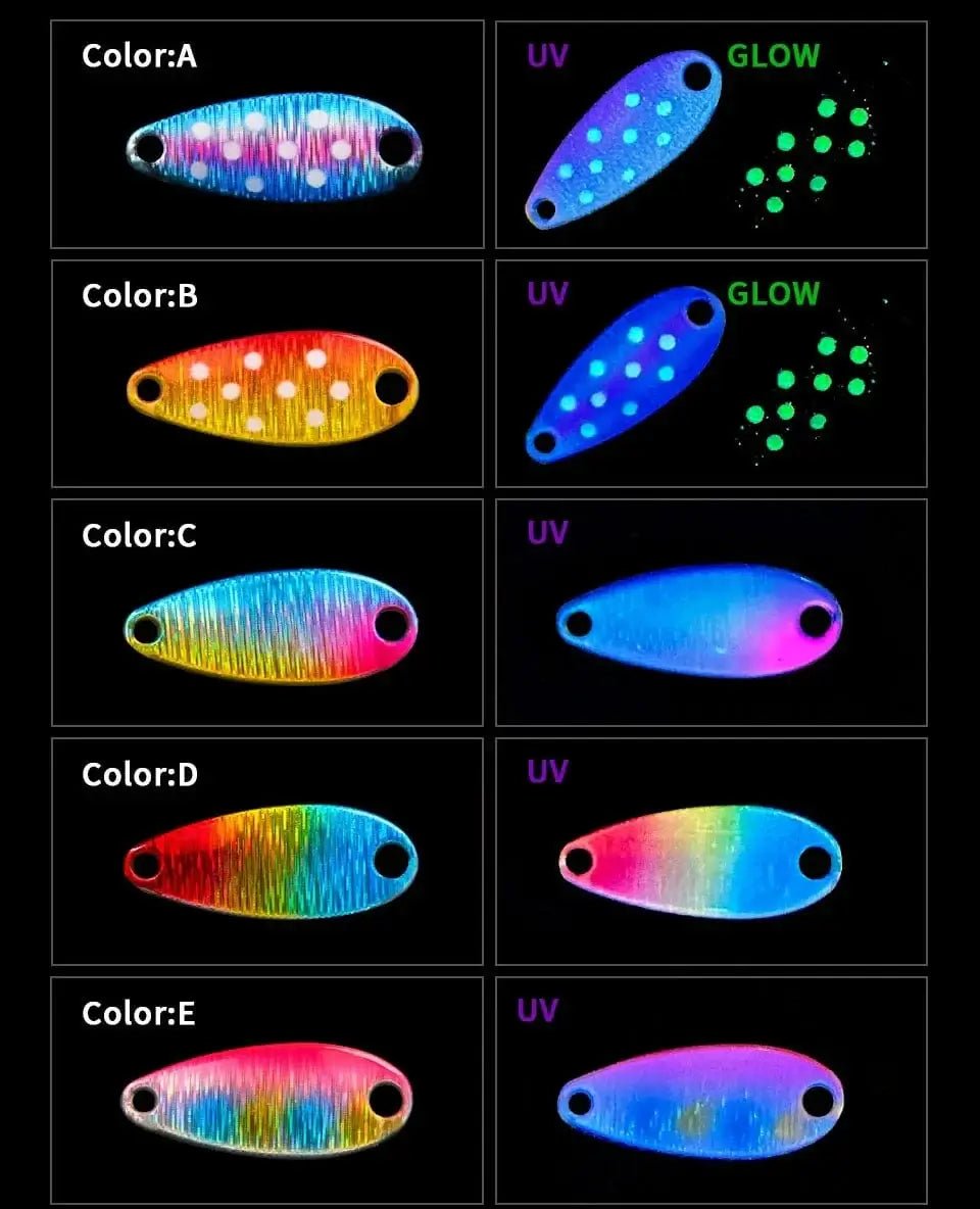 China China LETOYO 2.3g/3.5g/5g Laser Spinner Lure UV Luminous Spoon Fishing Lure Double Painted Spinner Baits Colorful Trout Prech Lure