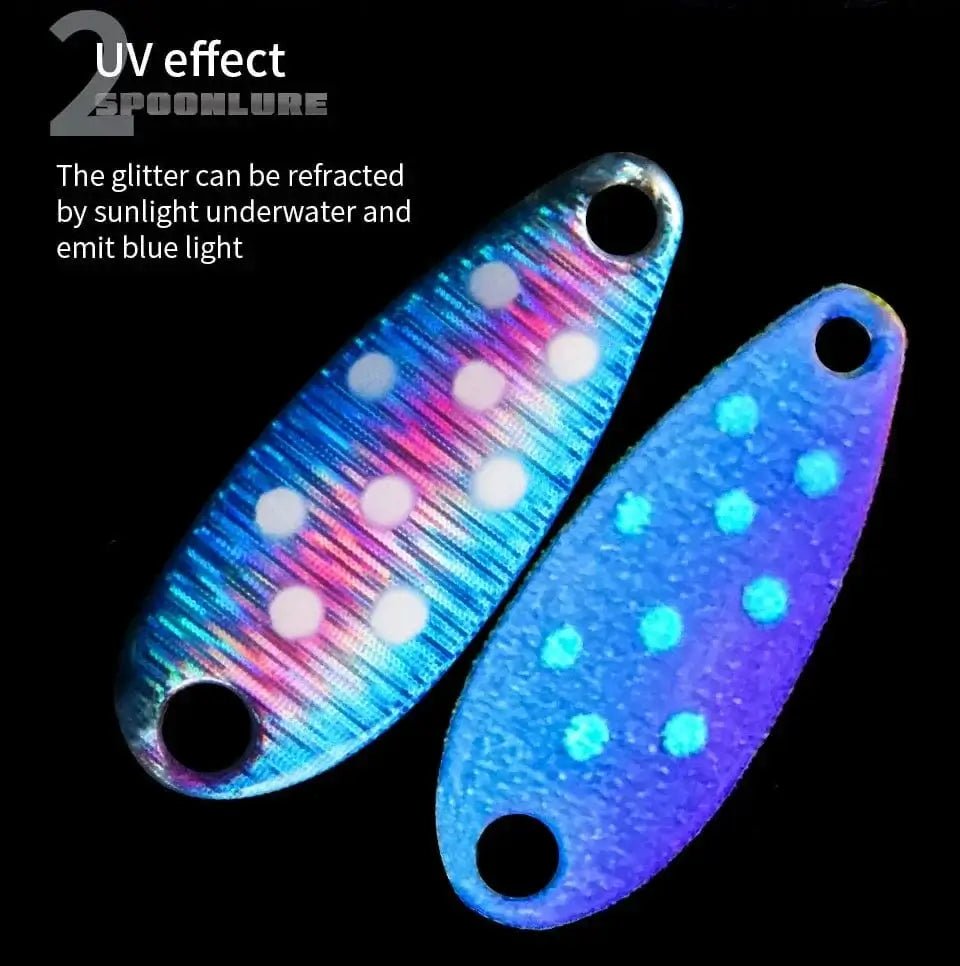 China China LETOYO 2.3g/3.5g/5g Laser Spinner Lure UV Luminous Spoon Fishing Lure Double Painted Spinner Baits Colorful Trout Prech Lure