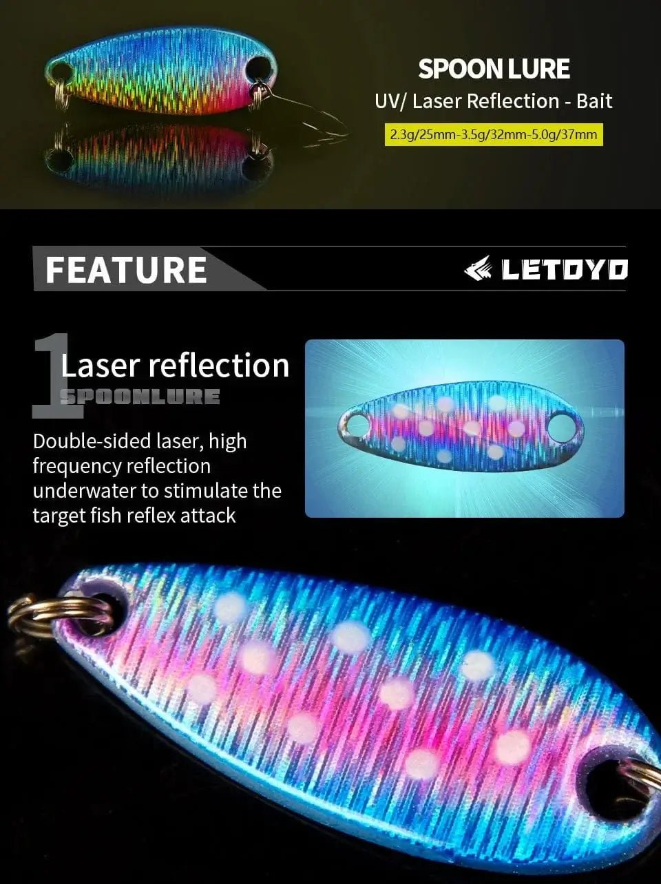China China LETOYO 2.3g/3.5g/5g Laser Spinner Lure UV Luminous Spoon Fishing Lure Double Painted Spinner Baits Colorful Trout Prech Lure