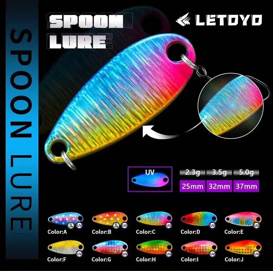 China China LETOYO 2.3g/3.5g/5g Laser Spinner Lure UV Luminous Spoon Fishing Lure Double Painted Spinner Baits Colorful Trout Prech Lure