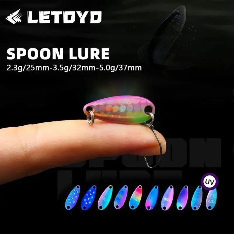 China China LETOYO 2.3g/3.5g/5g Laser Spinner Lure UV Luminous Spoon Fishing Lure Double Painted Spinner Baits Colorful Trout Prech Lure