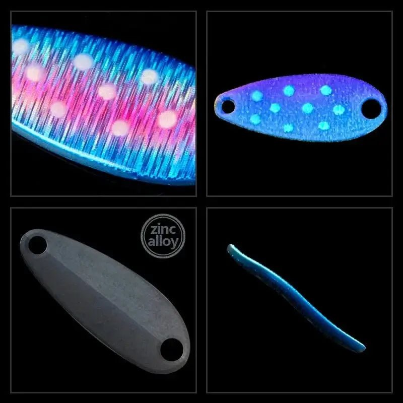 China China LETOYO 2.3g/3.5g/5g Laser Spinner Lure UV Luminous Spoon Fishing Lure Double Painted Spinner Baits Colorful Trout Prech Lure