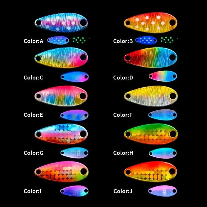 China China LETOYO 2.3g/3.5g/5g Laser Spinner Lure UV Luminous Spoon Fishing Lure Double Painted Spinner Baits Colorful Trout Prech Lure