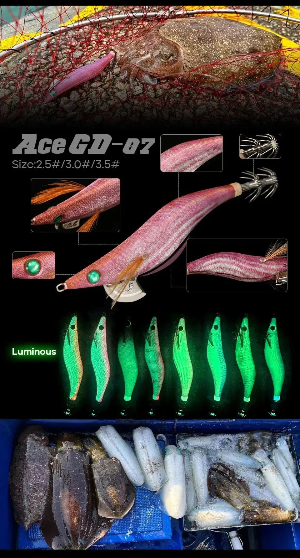 China China LETOYO 2.5-3.5# squid bait Luminous squid Jig Fishing Lure Artificial bait For Webfoot Octopus Cuttlefish sea fishing lure