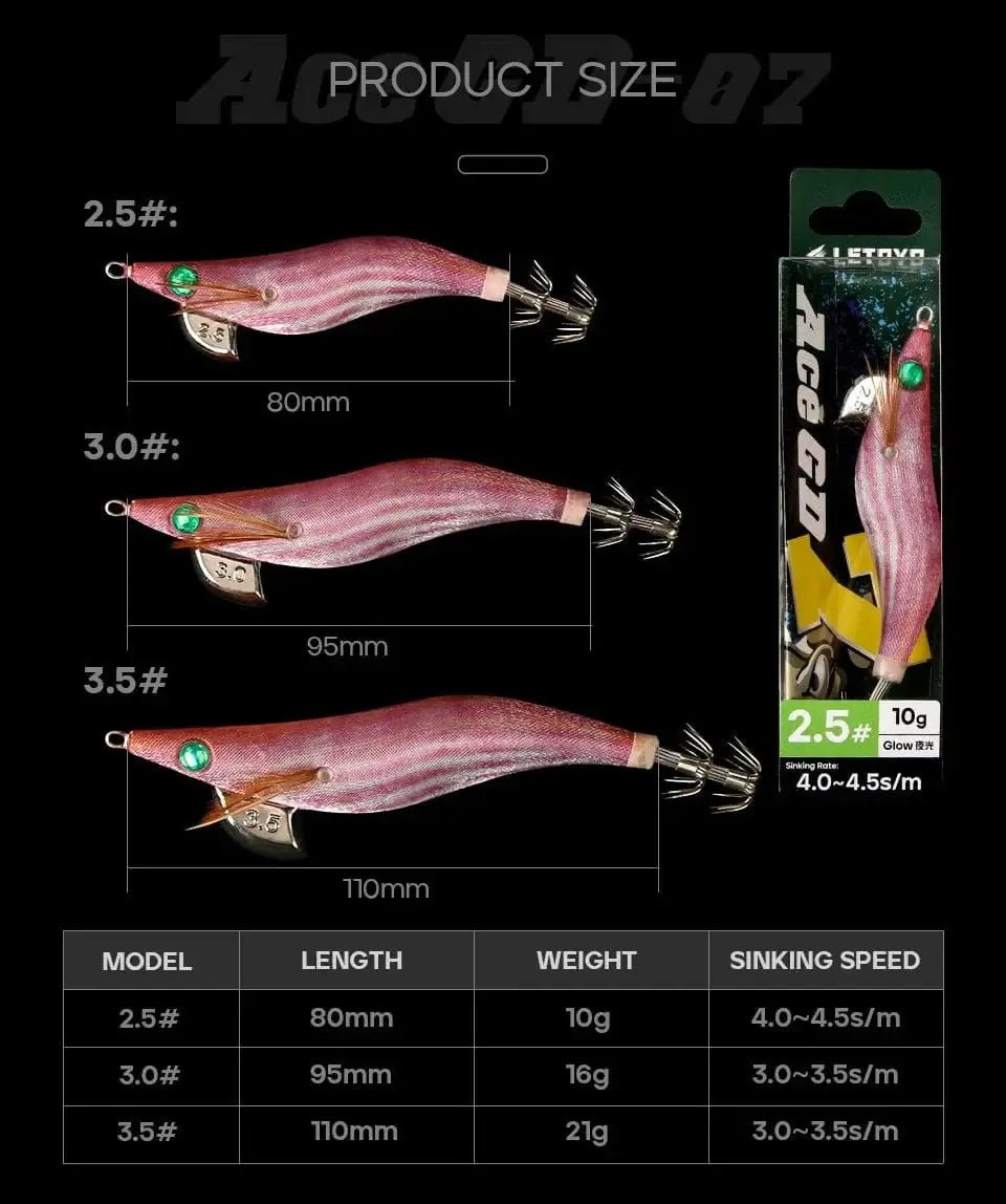 China China LETOYO 2.5-3.5# squid bait Luminous squid Jig Fishing Lure Artificial bait For Webfoot Octopus Cuttlefish sea fishing lure