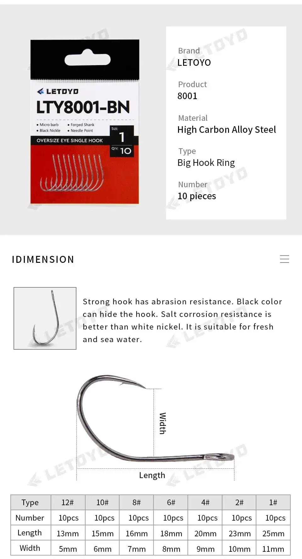 China China LETOYO forged shank Barbed oversize eye Fishhook for spoon lure High Carbon Steel black nickle spinner hook for Stream fishing