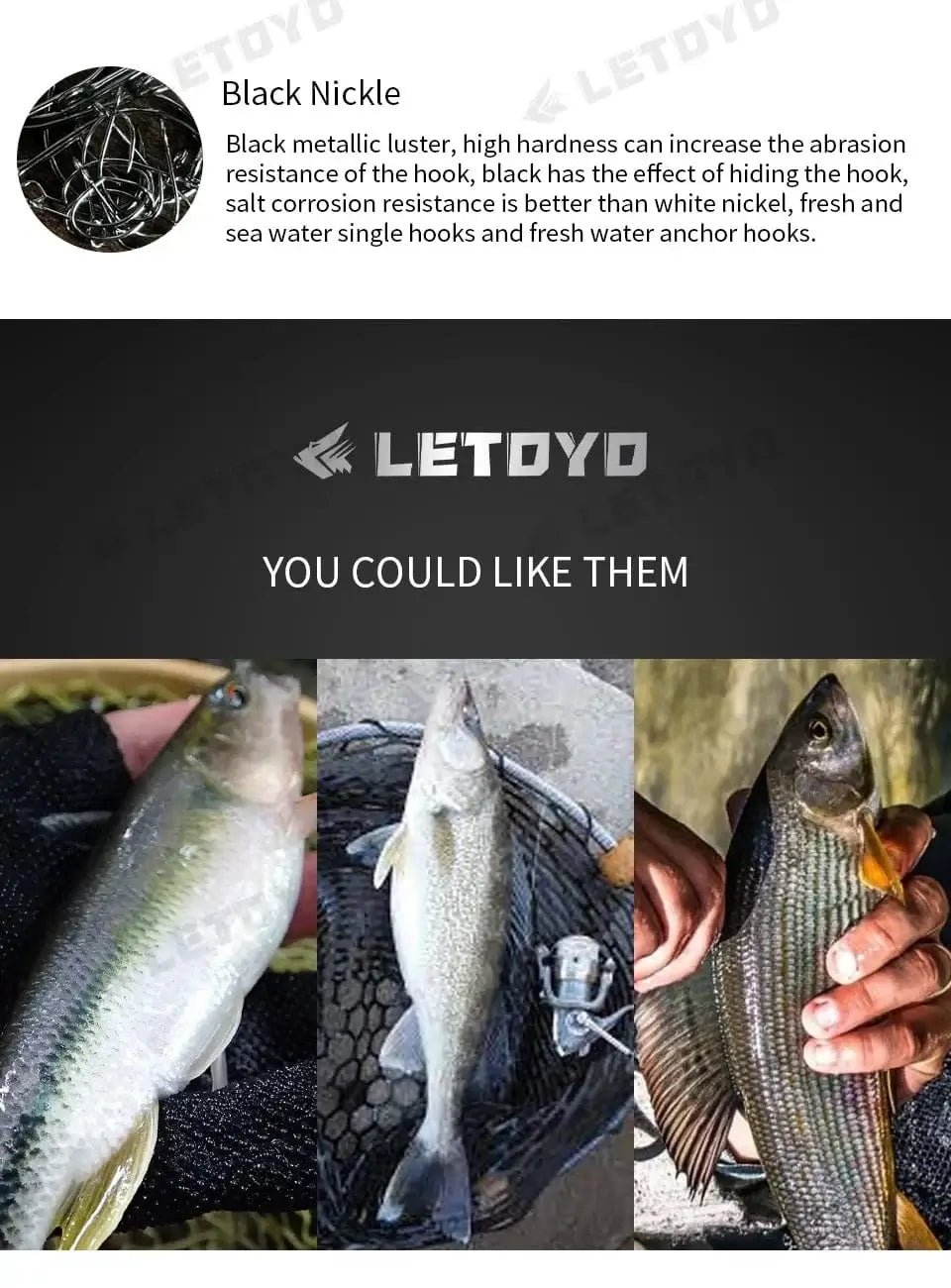 China China LETOYO forged shank Barbed oversize eye Fishhook for spoon lure High Carbon Steel black nickle spinner hook for Stream fishing