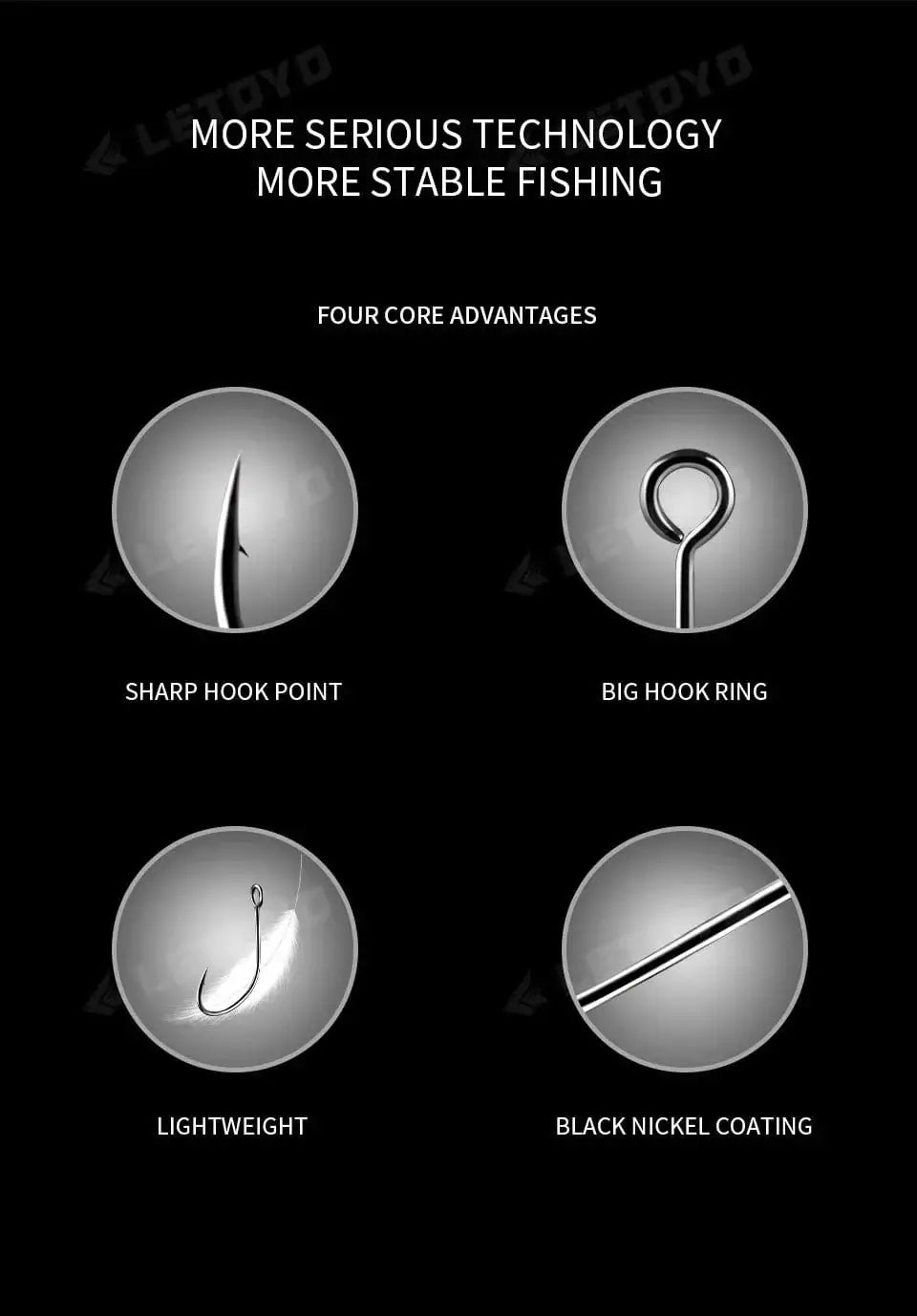 China China LETOYO forged shank Barbed oversize eye Fishhook for spoon lure High Carbon Steel black nickle spinner hook for Stream fishing