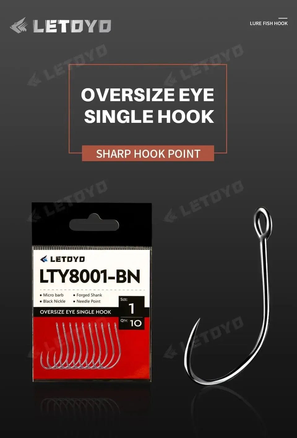 China China LETOYO forged shank Barbed oversize eye Fishhook for spoon lure High Carbon Steel black nickle spinner hook for Stream fishing
