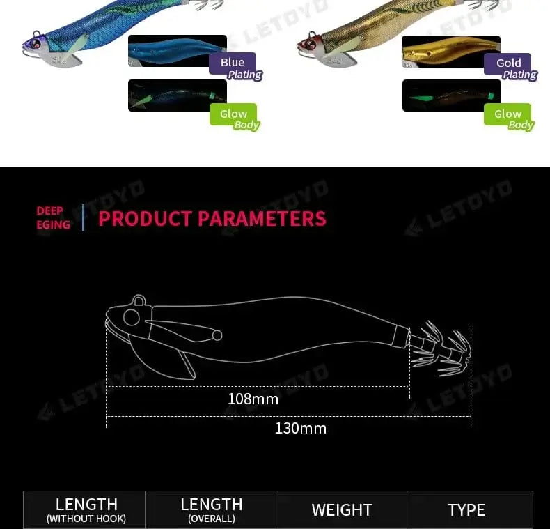 China China LETOYO Luminous Plating squid bait tip run sinker eging squid jig Artificial baits Cuttlefish Octopus EGI Sea Fishing lures