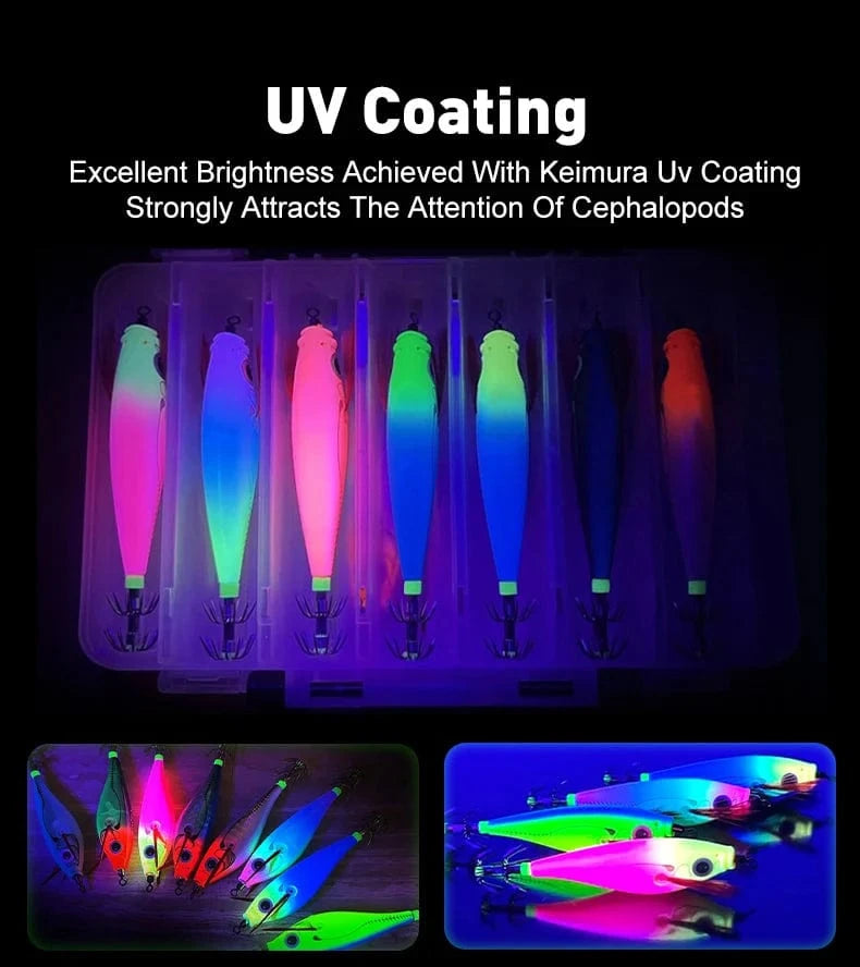 China China LEYDUN Luminous Horizontal Squid Jig Wood Shrimp Squid Hook 5pcs 14pcs Fishing Lures Octopus Cuttlefish Shrimp Saltwater Baits