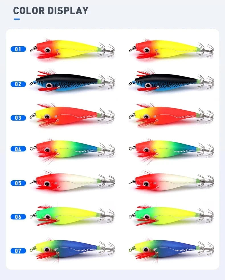 China China LEYDUN Luminous Horizontal Squid Jig Wood Shrimp Squid Hook 5pcs 14pcs Fishing Lures Octopus Cuttlefish Shrimp Saltwater Baits