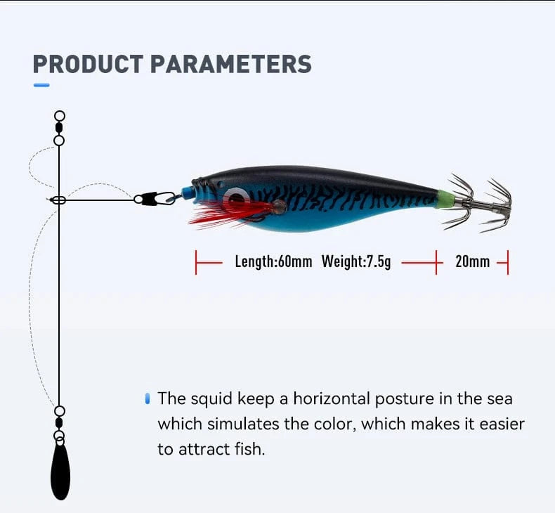 China China LEYDUN Luminous Horizontal Squid Jig Wood Shrimp Squid Hook 5pcs 14pcs Fishing Lures Octopus Cuttlefish Shrimp Saltwater Baits