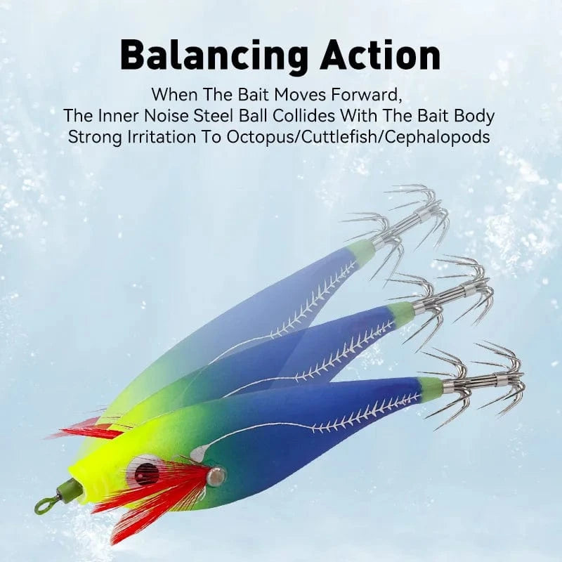 China China LEYDUN Luminous Horizontal Squid Jig Wood Shrimp Squid Hook 5pcs 14pcs Fishing Lures Octopus Cuttlefish Shrimp Saltwater Baits