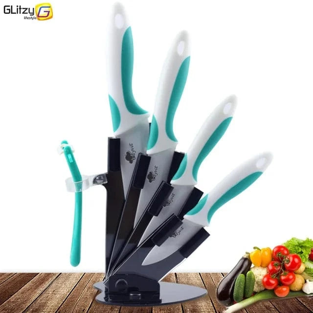 China China Light Green / CHINA Kitchen Knives Ceramic Knife Set 3 4 5 6 inch Chef Knife Stand Holder Utility with Peeler Fruit Vegetable White Blade Anti-slip