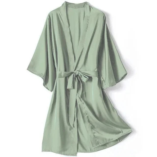 China China light green / M Kimono Bathrobe Gown Female Robe Set Satin Sleepwear Casual Nightgown Bridal Wedding Gift Sexy Nightwear Intimate Lingerie