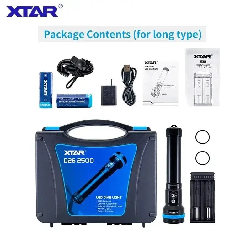 China China Long Type XTAR D26 2500 Diving Flashlight 2500 Lumen Beam Distance 320 Meter Magnetic Switch Torch 100 Meter Diving Depth