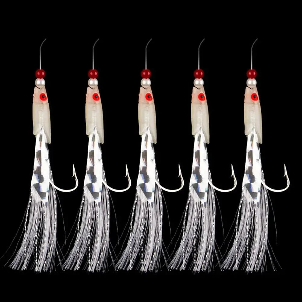 China China luminous 5pcs 5pcs Fishing Sabiki Samodur Rigs Baits Luminous Japan Luminous Glow Bead Feather Fish Skin String Hooks Saltwater Fish Supplies