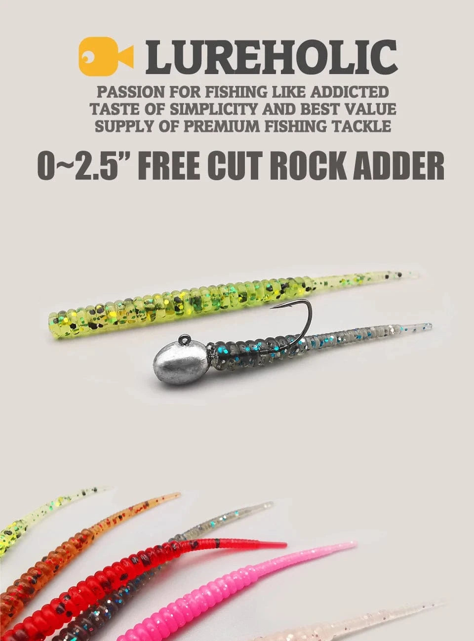 China China LUREHOLIC 0-2.5” Free Cut Aji Fishing ROCK ADDER Fineese Lure Fishing Soft Lure Needle Tail Mini