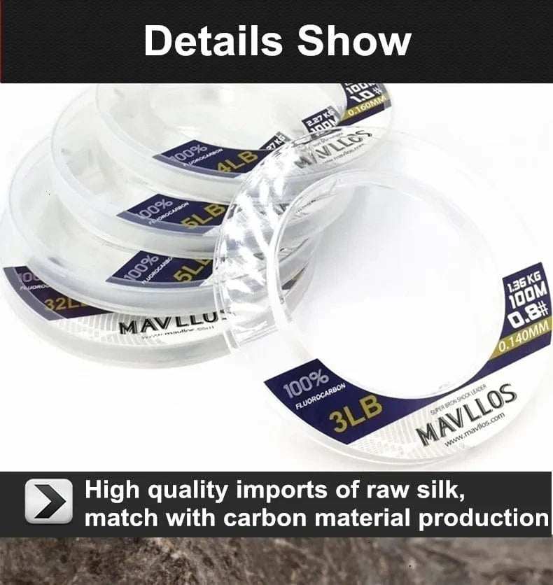 China China Mavllos 100% 100M Fluorocarbon Fishing Line Carp Super Strong  Leader Carbon Fiber Saltwater Fly Fishing Line Monofilament Lines